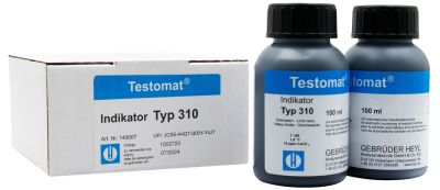 Testomat® 808 Indikator 310, Produktfoto mit Flaschen und Verpackung, Analysewasser geeignet